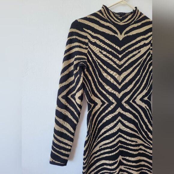 Zebra Print Bodycon Knit Dress Mock Neck Long Sleeve Club Party Mob Wife Small - Picture 7 of 10
